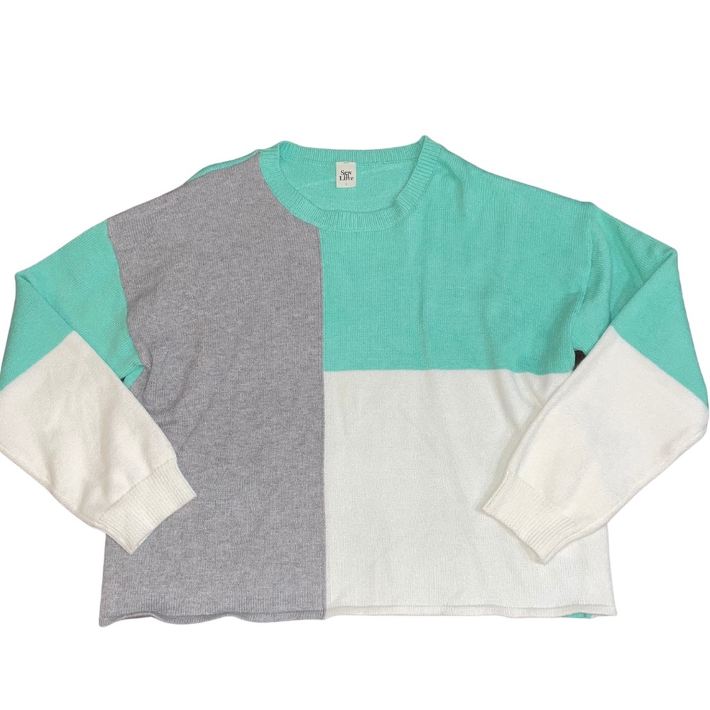 SEW IN LOVE | COLOR BLOCK SWEATER | SIZE SMALL | MINT/GREY | NEVER WORN